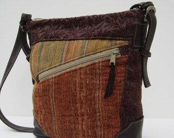 LARGE SHOULDER BAG by Elizabeth Z Mow Fabric Collage with Leather Eclectic Medley Satchel