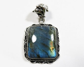 Womens Pendant, Labradorite Gemstone Pendant, Sterling Silver Pendant, Boho Necklace, Bohemian Gemstone Jewelry, Boho Jewelry