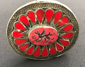 Kuchi CARVED Two Finger RING Red Theater Belly Dance Costume Jewelry Uber Kuchi®