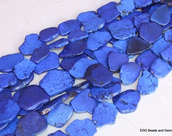 Blue Magnesite Free Form Slab Stone Beads - Lapis Blue - 15 inch Strand - 30mm x 35mm