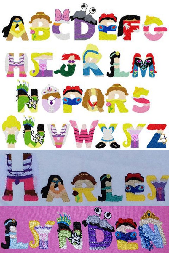 princess embroidery letters disney inspired font embroidery