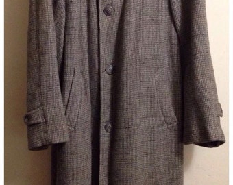 Harris Tweed Overcoat Vintage Hand Woven 100% Scottish Wool XL