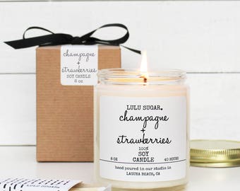 Champagne + Strawberries Scented Soy Candle - 8 oz candle | Soy Candle Gift | Gift for Her | Mother's Day Gift | Celebration Gift |Send Gift