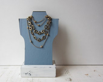 One Petite Necklace Bust Reversible - Dark Blue / Light Blue - Recycled Book Necklace Jewelry Display - Quantities Available