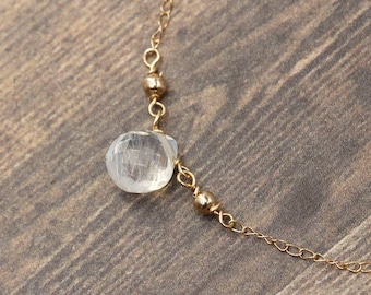 Rainbow Moonstone Necklace 14k Solid Gold - Delicate necklace - Dainty necklace