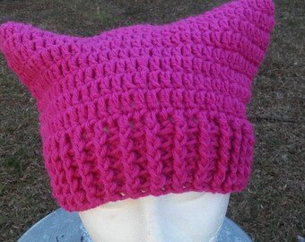 Woman's rights hat, Pink Pussy crochet hat, pussy cat hat, kitty hat, Pink pussy hat, Pussy hat project, Crochet cat beanie,