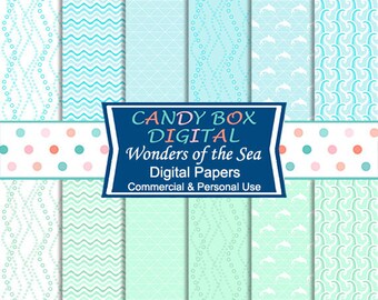 Nautical Ocean Digital Paper, Waves and Water Paper - Commercial Use OK