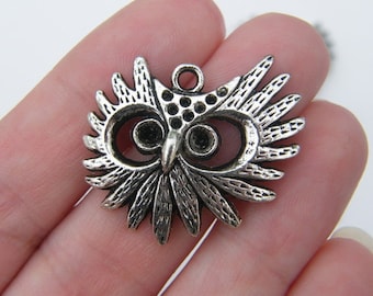 4 Owl pendants antique silver tone B301