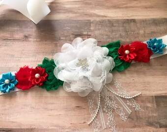Christmas Maternity Sash Pregnancy Sash Boy Girl Belly Mama Belt Gender Reveal Party Baby Shower Gift Keepsake