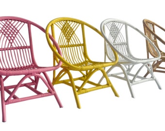 Kids Rattan Chair in Natural, White, Pink & Yellow