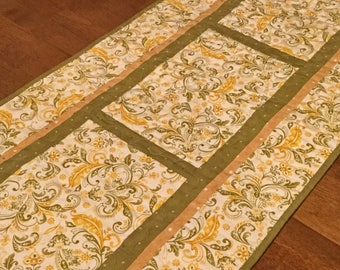 Green and Gold Quilted Table Runner, Spring Table Runner, Paisley Table Runner, Elegant Table Runner, Table Runner Quilt, Table Quilt