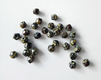 Black Patterned Czech Glass beads