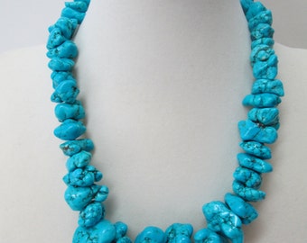Large turquoise magnesite nugget necklace and earrings