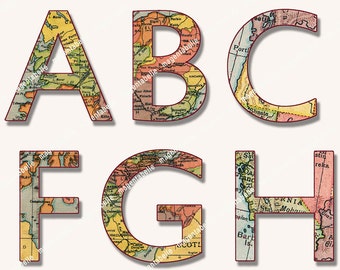 MAP ALPHA LETTER bunting 6.5in letters printable birthday any