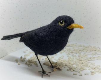 Needle felted Blackbird, a beautiful natural wool sculpture, a blackbird straight from your English Country Garden
