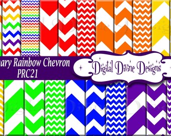 Primary Rainbow Chevron Digital Scrapbooking Paper Set - Instant Download