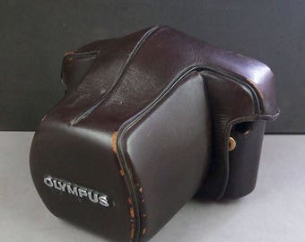 Olympus OM-1 OM-2 Original Brown Semi Hard Leather Camera Case