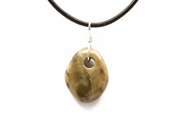 Petoskey Stone Necklace Polished Petoskey Stone Jewelry Pendant Michigan Coral Fossil Beach Stone Leather Silver Gift for Women Her ET216