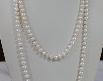 Long pearl necklace, 60 inches 7-8mm, Freshwater Pearl Necklace, white freshwater Pearl necklace