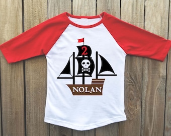 pirate birthday shirt, pirate birthday, pirate party, pirate shirt, pirate ship shirt, pirate, 2nd birthday, pirate themed shirt, raglan