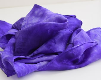Silk Scarf, Hand Dyed Silk Scarf Hand painted Scarf - shades of purple - Habotai Silk Batik women's fashion