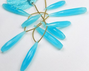 Chalcedony Gemstone, Semi Precious Gemstone Bead. Blue Faceted Long Drop 28-52mm. Sold Individually or Pairs (0ch1).