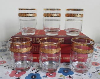 6 Gold Band Vintage Drinking Glasses
