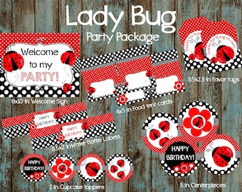 Ladybug Party Package, Ladybug Printable Party Decorations, Ladybug Party Supplies, Ladybug Centerpieces, Ladybug Cupcake Toppers, Lady bug