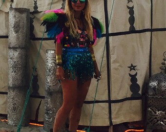 Festival feather burlesque feather wings, ostrich feather shoulderpieces, feather festival epaulettes, carnival wings, carnival clothing