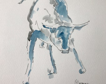Original pen and ink drawing with watercolor wash "Lyle"