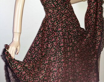 Vintage 1950s Dress Summer 60's Sundress Sweetheart Neckline Swing Dance Country Square Dance Roses Sherry Lynne of CA