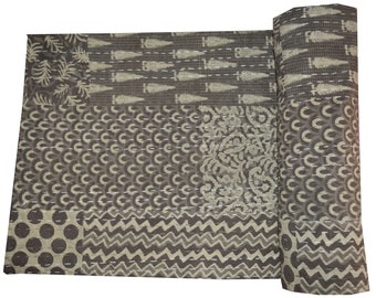 INDIAN kantha quilt Handmade Hand-Stitched Patchwork print Vintage Kantha Quilt Hand-Stitched Queen Kantha Throw Floral old quilt