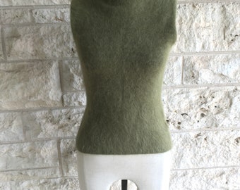 90's Mohair Sweater Small Mod Top Moss Green Fuzzy Sweater Sleeveless Mod Sweater