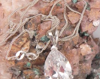 Huge Crystal Sterling Pendant and Chain