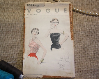 1950s Vogue Dress Pattern ~ Size 14 ~ 32 Bust ~ 35 Hips ~ 5/6 Pieces ~ 1953 ~ Halter Top ~ Easy to make ~ Vogue 8029
