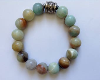 Amazonite and Sterling Silver Stretch Bracelet 12MM