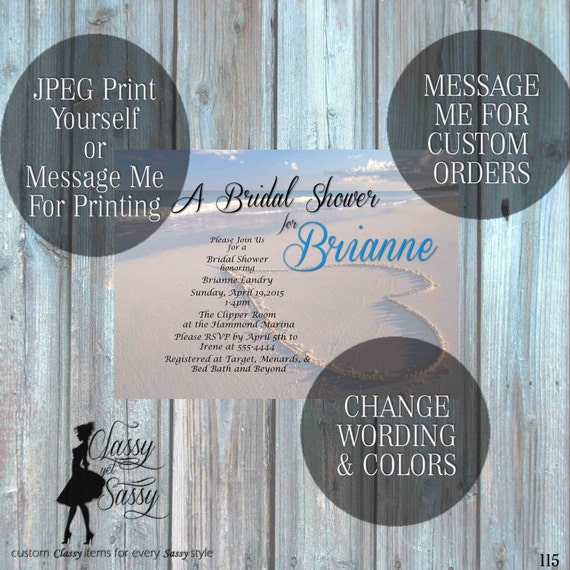 Beach Bridal Shower invitation, Beach Invitation, Blue Invitation, Tropical Bridal Shower 115