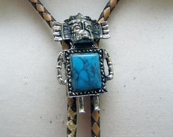 1980s Fancy Faux Turquoise Kachina Bolo Tie