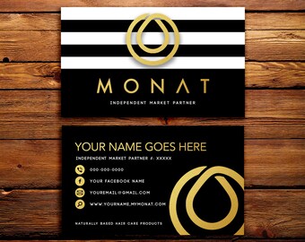 Monat Business Cards Buyer Cards || Custom Monat Hair Care Black Striped Watercolor Florals