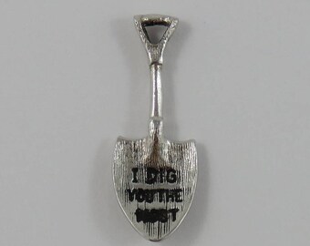 I Dig You the Most Shovel With Black Enamel Sterling Silver Vintage Charm For Bracelet