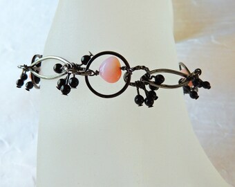 Pink Peruvian opal and black chain bracelet