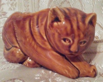 Brown Tabby Cat Ceramic Ashtray Planter