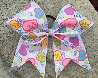 3"x7"x7" Texas-sized Conversation Hearts Valentines Bow Cheer Bow