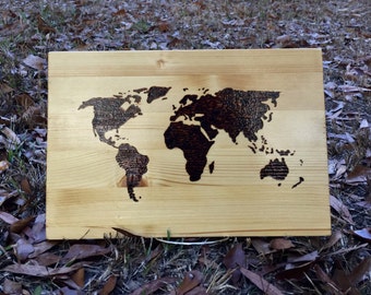 World Map Pyrography