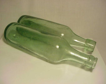 c1880-1890s Collection of 2 Blown glass Cork Top Aqua Glass Torpedo Round Bottom Soda Bottles