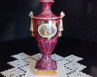 Vintage George n Martha Washington Porcelain Table Lamp Base Hand Painted Gold Trim George n Martha Ware Burgundy Marbleized Victorian Urn