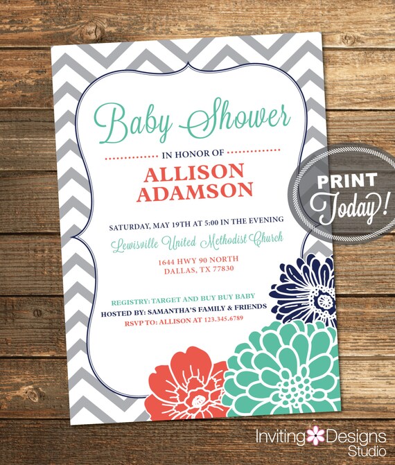 Coral And Mint Baby Shower Invitations 7