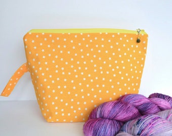 Medium Project Bag for Knitting, Yarn Pouch, Gift For Knitter, Crochet Project Bag, bright yellow print, fits 2-3 skeins