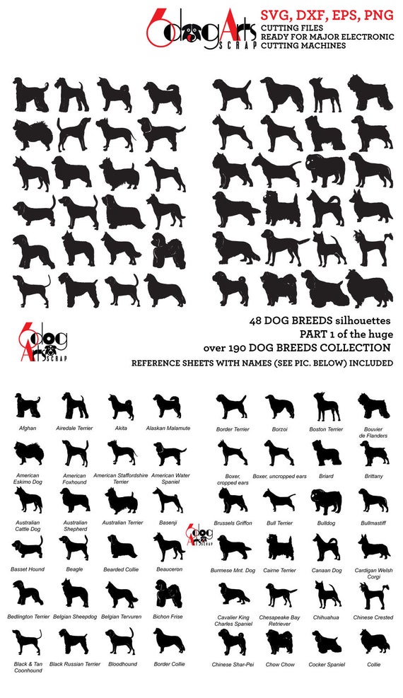 Dog Breed Silhouettes Vector Digital Cut Files Svg Dfx Eps Png