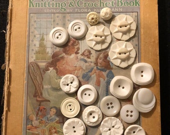 Vintage Buttons - Assortment of White Plastic Buttons Set of 19